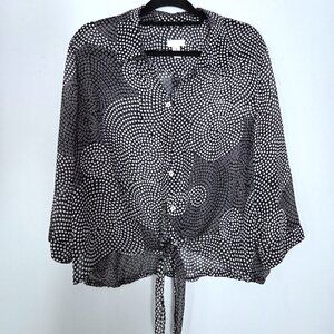 NWOT Chico's Sheer Black & White Polka Dot Cropped Button Down Blouse Size 3